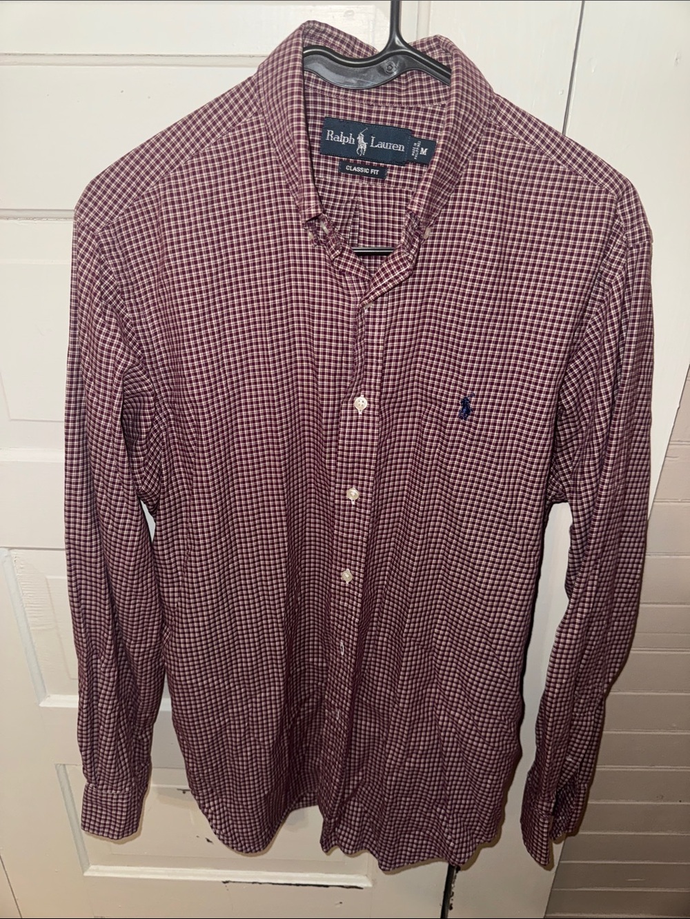 Ralph Lauren Classic Fit Men's Button-Down Shirt - Burgundy Check M Y2K